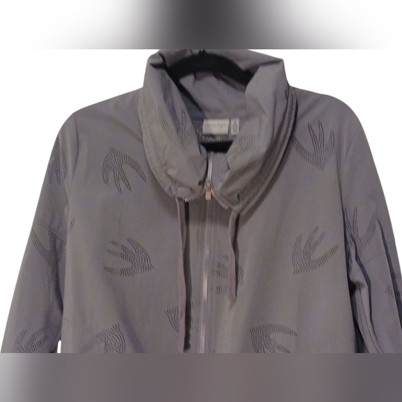Nanette Lepore -Gray Zip-Up Jacket,Ruched Sleeves, Sparrow Design, Front Pockets - Picture 11 of 15